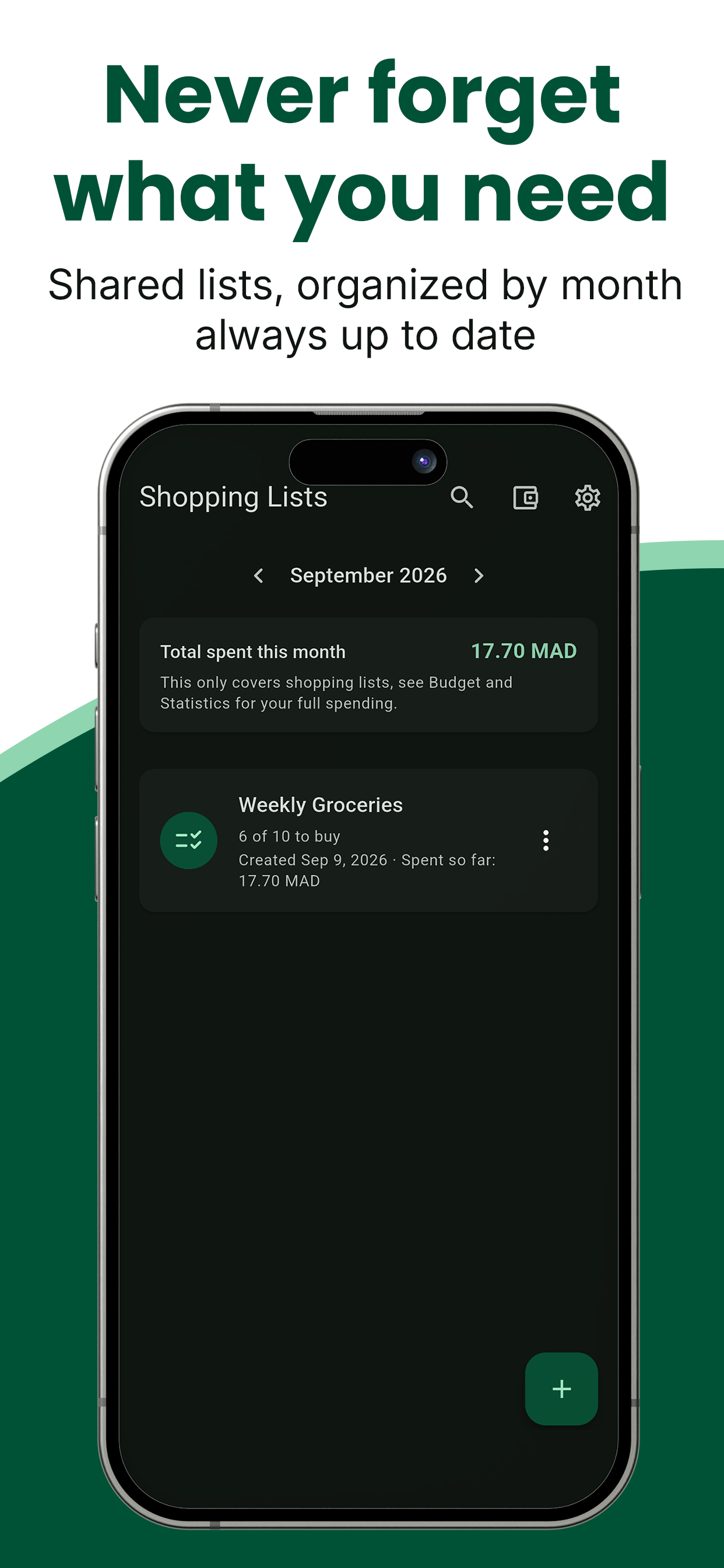 Shopping lists by month