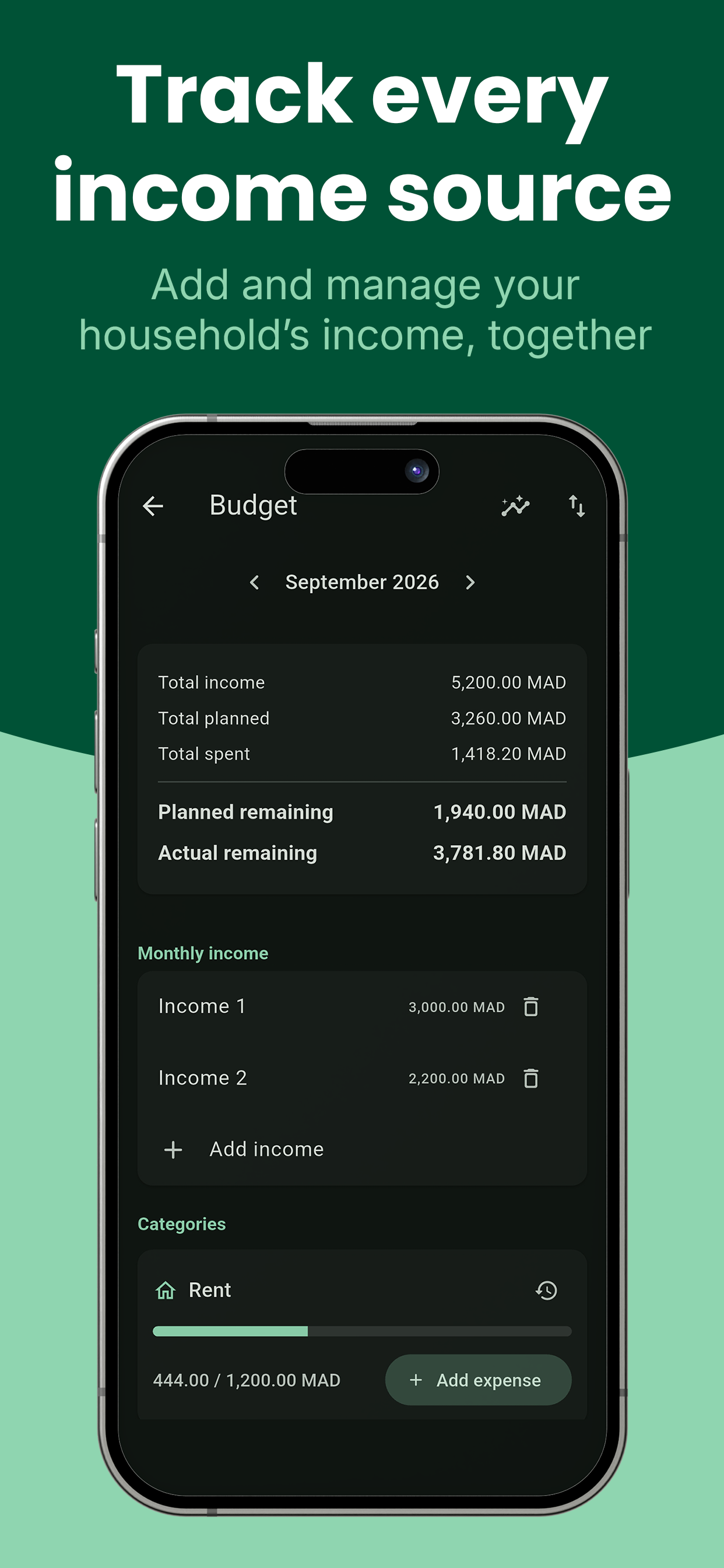 Budget income screen